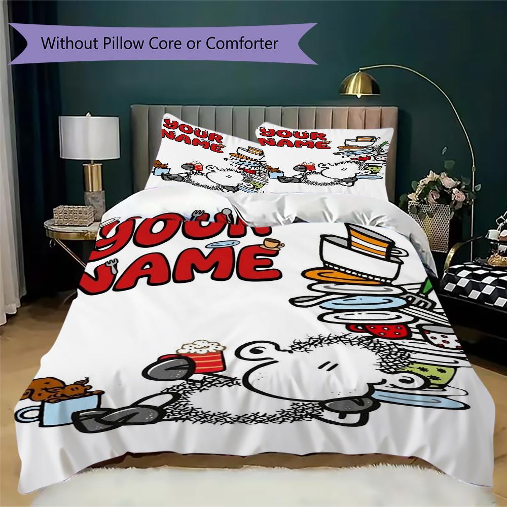 Custom Name Sheepworld Pattern Bedding Uilt Set Uilt Cover Pillowcase Home Decoration Birthday Gift (1*duvet Cover+2*pillowcase Without Core)