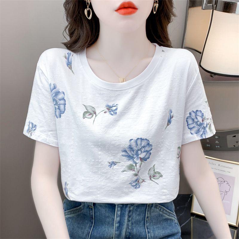 Women's Trendy White Shoulder-Straight Plus Size Short Sleeve T-shirt