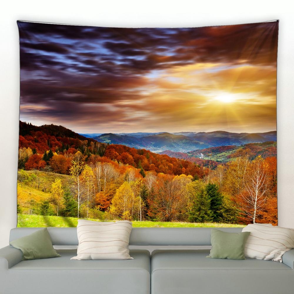 

Гарний пейзаж сонячний бохо настінний гобелен хіпі спальня фон ковдра осінній ліс помаранчевий гобелен тапіз 200X150CM