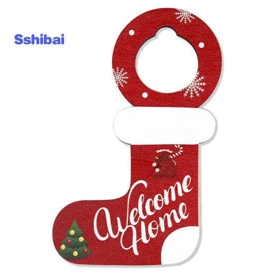 Christmas Wooden Doorknob Decoration Santa Claus Snowman Stocking Holiday Decor Door Handle Hanger Pendant Party Supplies