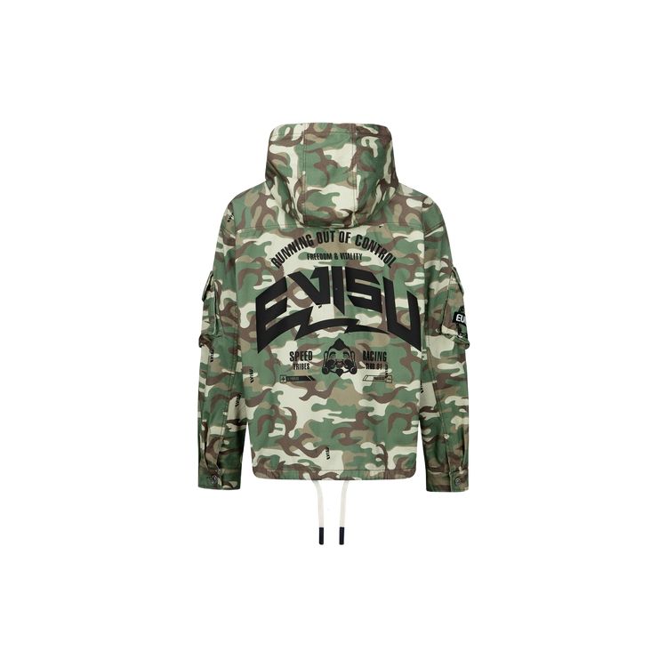 Evisu All Over Camouflage Pattern Letter Logo Printed Hooded Zip Jacket Men jackets 2ESHTM3JK234LFCT