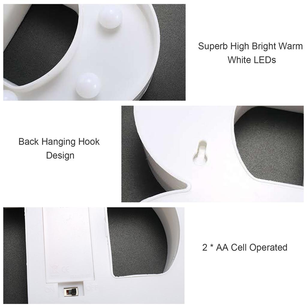 Alphabet LEDs Light Standing Letters Sign with Bulbs Night Lamp Warm White Constant Bright Light Effect 2 * AA Cell Operated IP54 Water Resistance