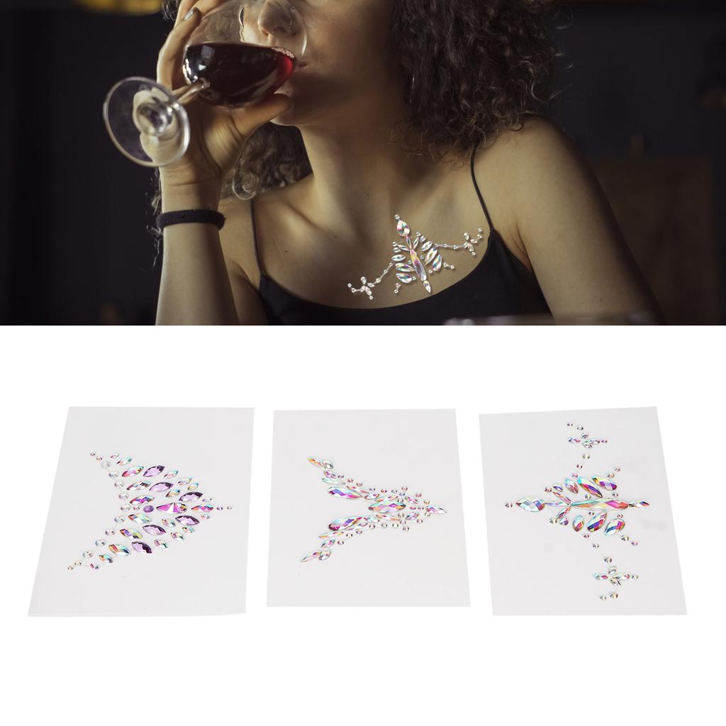 3PCS Breast Rhinestone Stickers Chest Jewelry Adhesive Patches Body Makeup Decoration Sticker