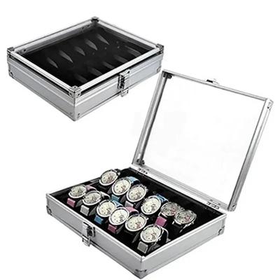 Handige Aluminium Horlogedoos 12/6 Vakjes Sieraden Horloges Display Opbergdoos Vierkant Koffer Suede Binnenkant Rechthoekige Horlogehouder