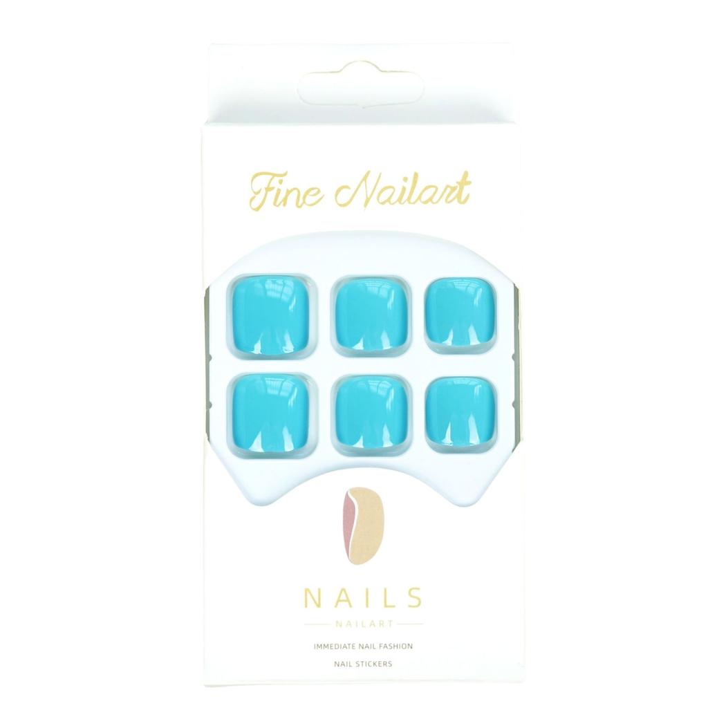 24Pcs Glossy Lake Blue Press On Toenails Full Coverage Artificial Acrylic Fake Toe Nails Removable Wearable Nail Art