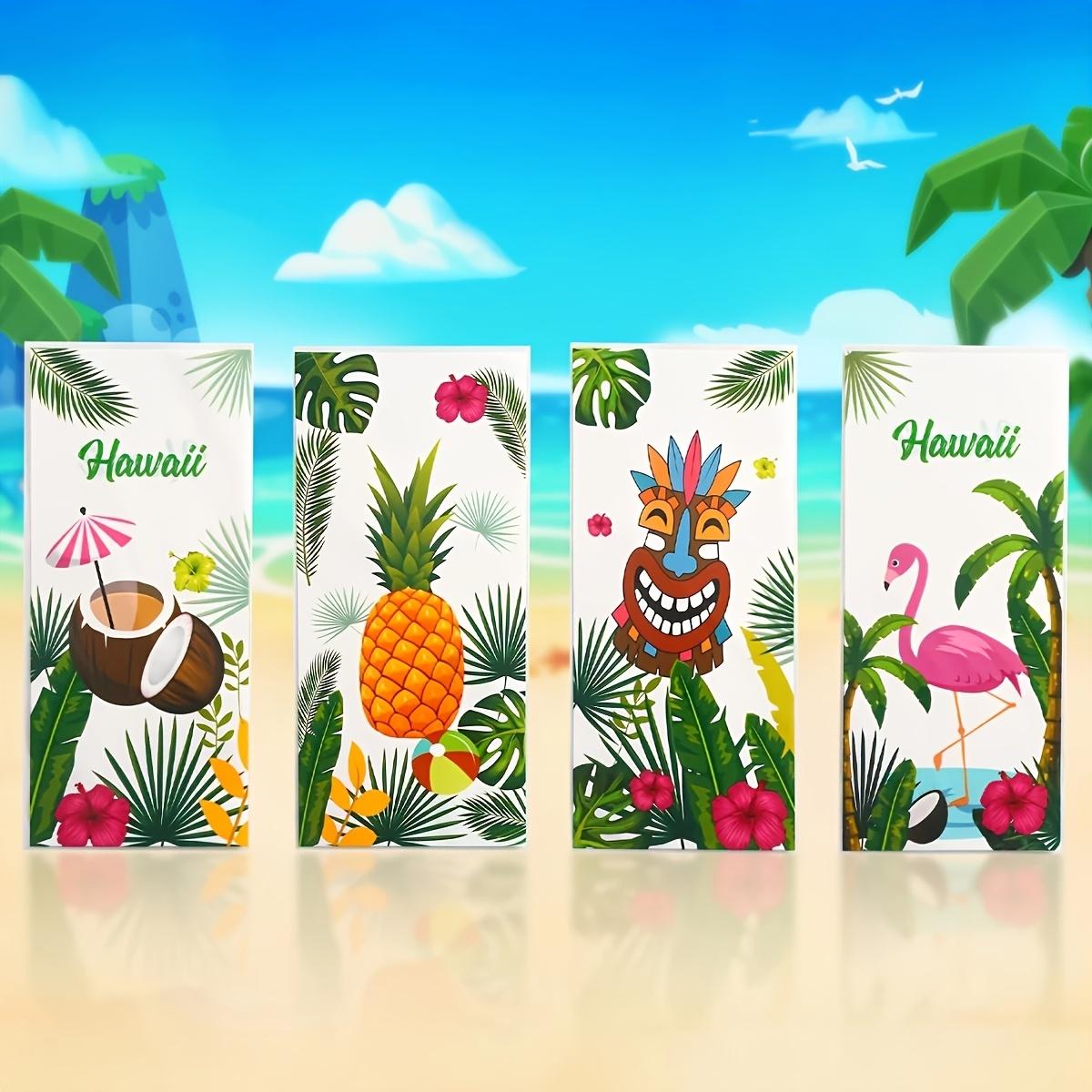 

50pcs Hawaiian Beach Party Gift Bags - Colorful Tropical Design with Pineapples, Flamingos, and Sunset, Plastic Gift Bags 12.5X27.5cm