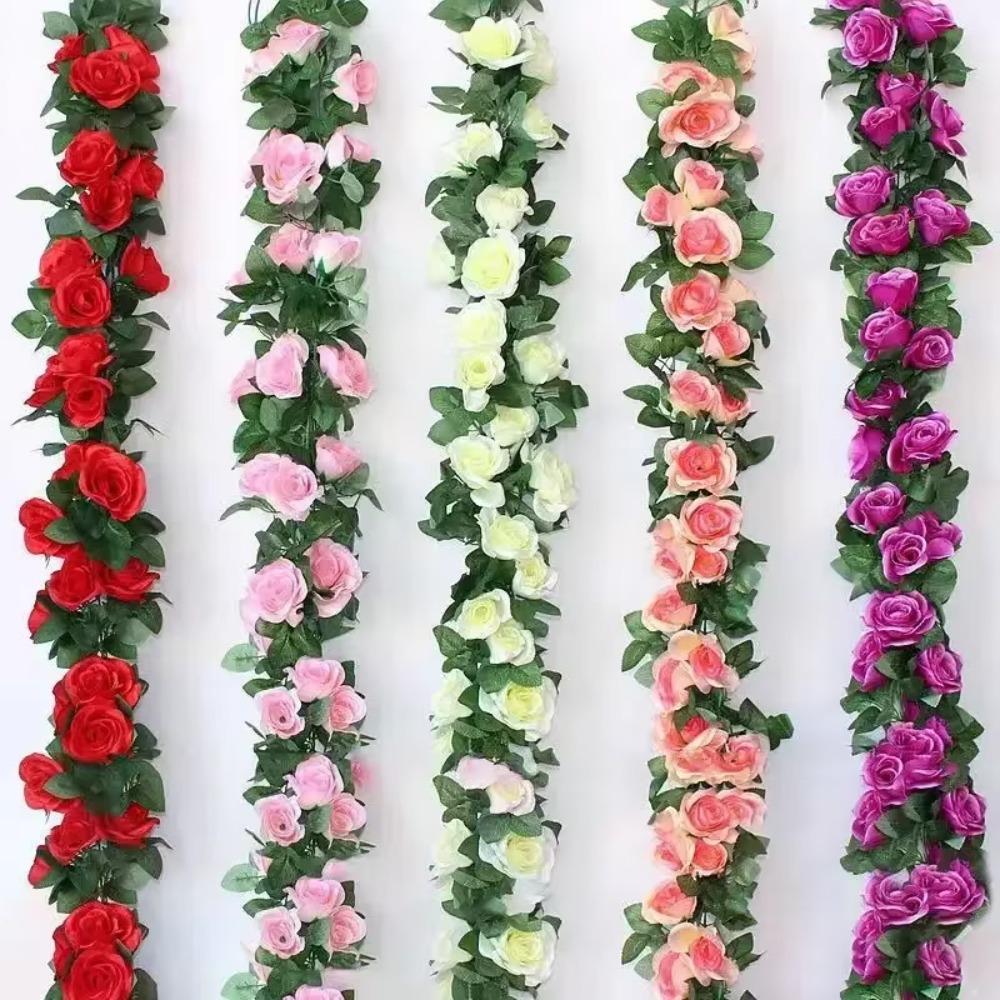 Green Leaves Included Artificial Rose Vine 2.4m Length Rose Flower Vine Party Decoration
