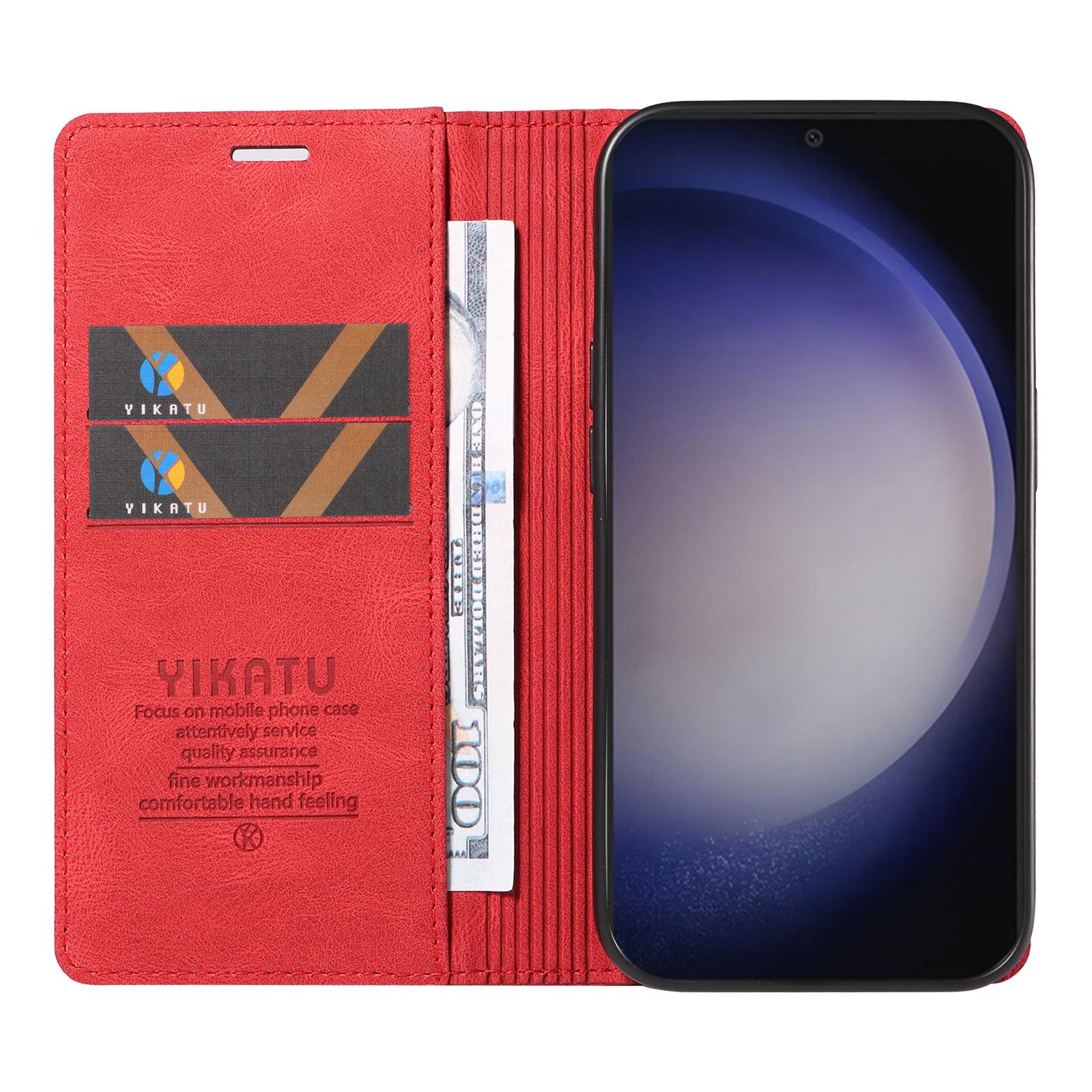 

YIKATU YK-004 For Samsung Galaxy S25+/S24+ Phone Case Flip Stand Skin-Touch Leather Flip Cover Red