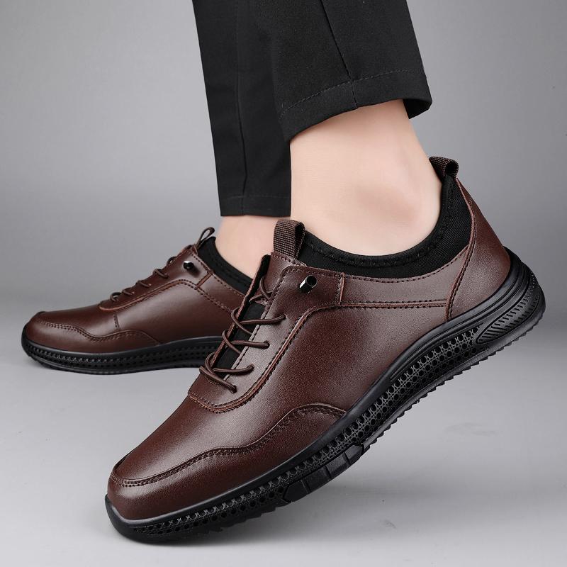 Fashion Man Breathable Dress Business Shoes New Genuine Leather Men's Walking Shoes Office Sneakers Outdoor Comfy Business Dress Shoes