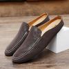 Genuine Leather Men Slippers Slip on Half Mules Summer Casual Shoes Breathable Sandals Lightweight Muller Shoes Comfy Lazy Shoes