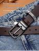 Men's Genuine Leather Minimalist Black Belt with Pin Buckle - Adjustable Fashion Trend