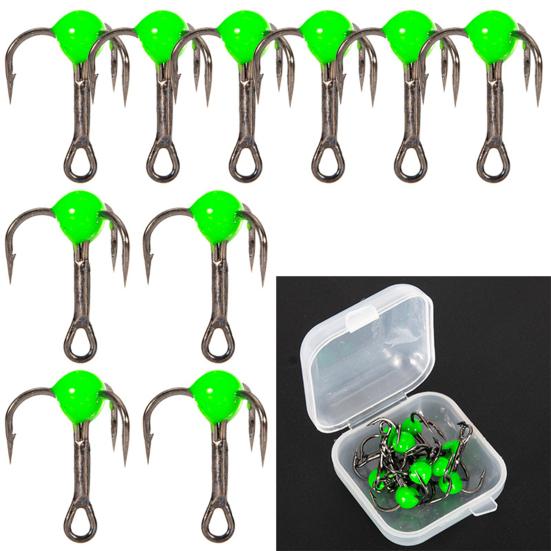 10Pcs/Box Mini Ice Fishing Hook Rust-resistant High Carbon Steel Good Toughness Solid Treble