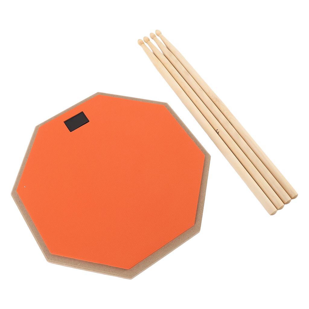 12in Silent Practice Drum Pad Set Rubber Appearance Quiet Drum Pad with 2 Pair Drumsticks for Home Orange