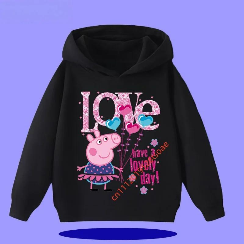 Peppa Pig children's hooded sweatshirt for boys, girls, casual wear, 2026 new style, cartoon print on the shirt