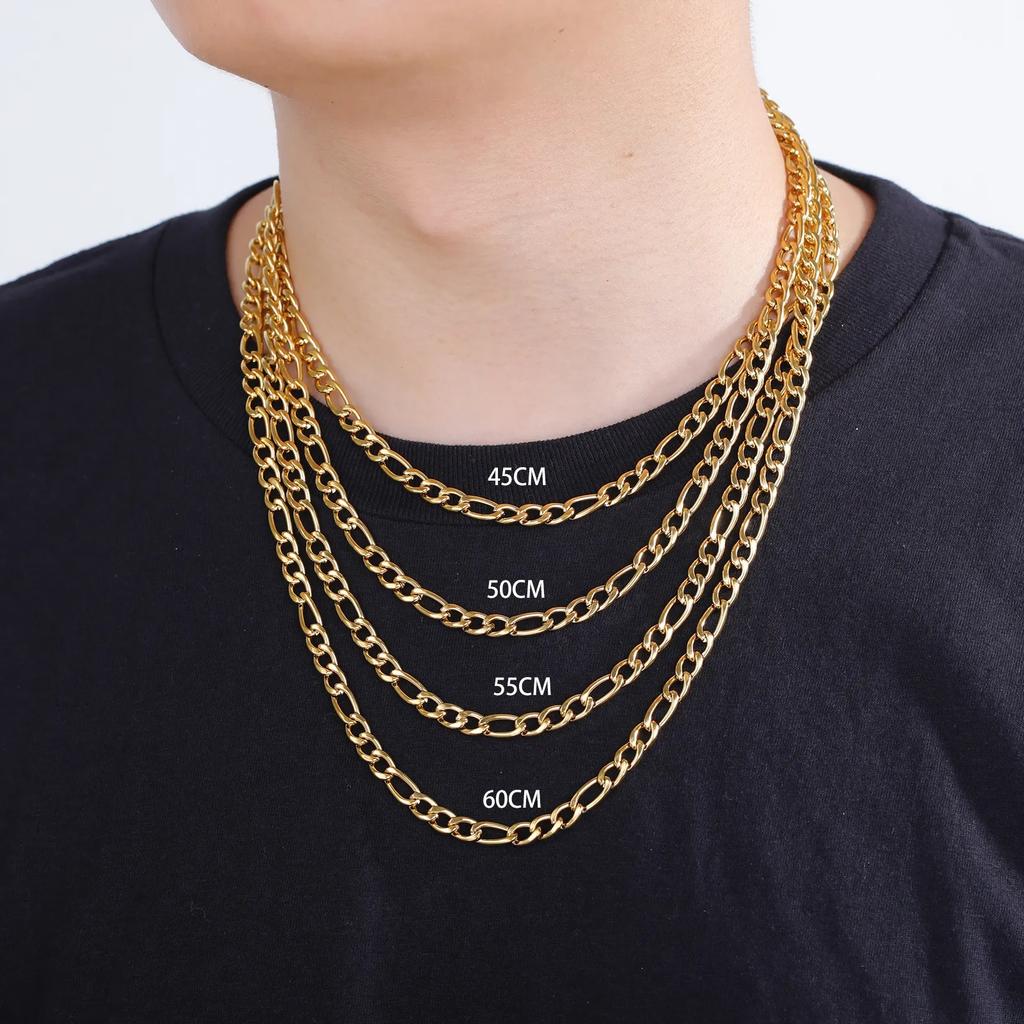 Collier chaîne Figaro Teamer pour Hommes Femmes Basique Punk Couleur Or Acier Inoxydable Long Collier Chokers Hommes Hip Hop Bijoux Cadeaux