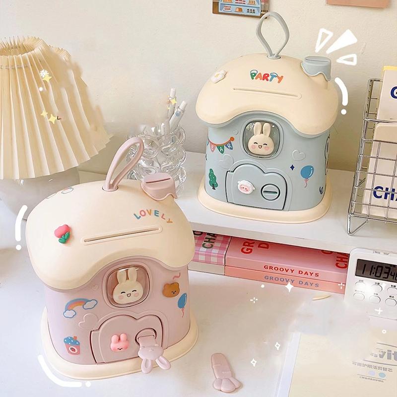1 Set Children House Coin Holder Piggy Banks Safe Box Bunny Piggy Bank Mysterious Box Room Decor Cash Savings Bills Moneybox