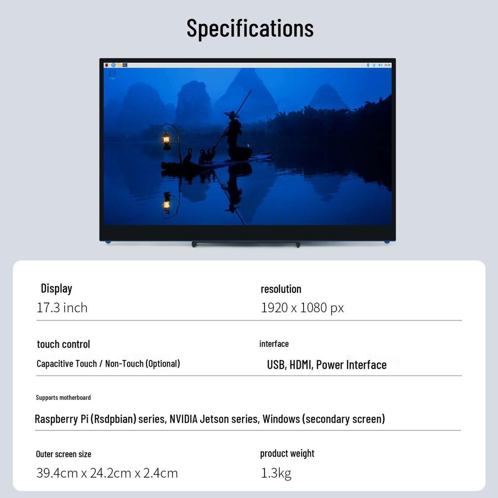 17.3-inch IPS Touchscreen Monitor for Raspberry Pi 5/4B/3B and Jetson