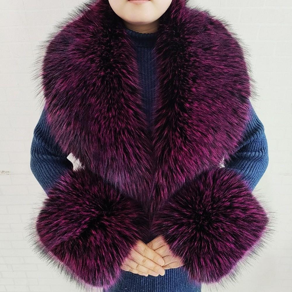 V Shape Faux Fur Collar Set Oversized Shawl Collar Wrap Warm Fur Cuff Set Overcoat Matching