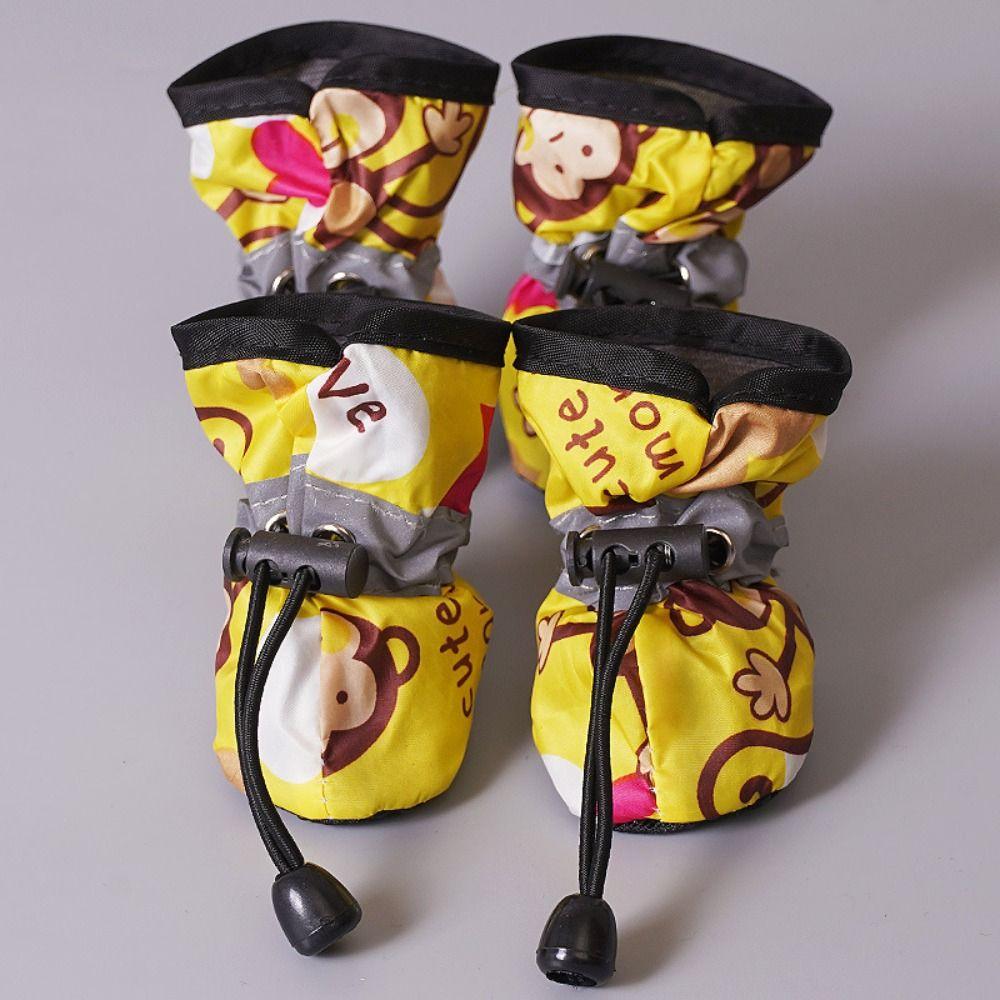 4PCS New Cloth Rubber Pet Boots Shoes Non-Slip Yellow Rose Red Blue Small Puppy Sock Shoes Adjustable Rain Snow Boots Puppy Dog