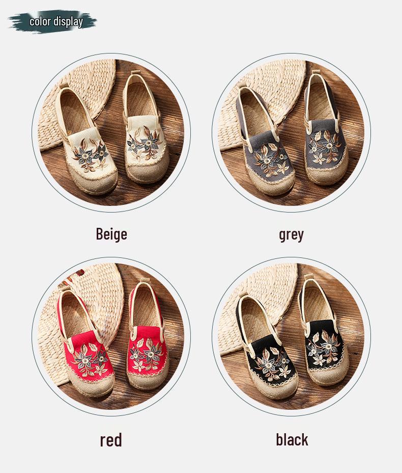 2025 Handmade Women's Old Beijing Embroidered Cloth Shoes with Soft Sole & Hemp Edge, Ethnic Low-Cut Style