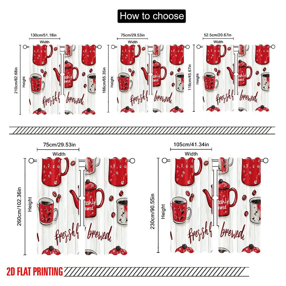 2pcs,2D Plane Printing Creative Curtains Freshly Sweet Coffee Mugs (2) Polyester Easy Install (without Rod) Art Deco Festive