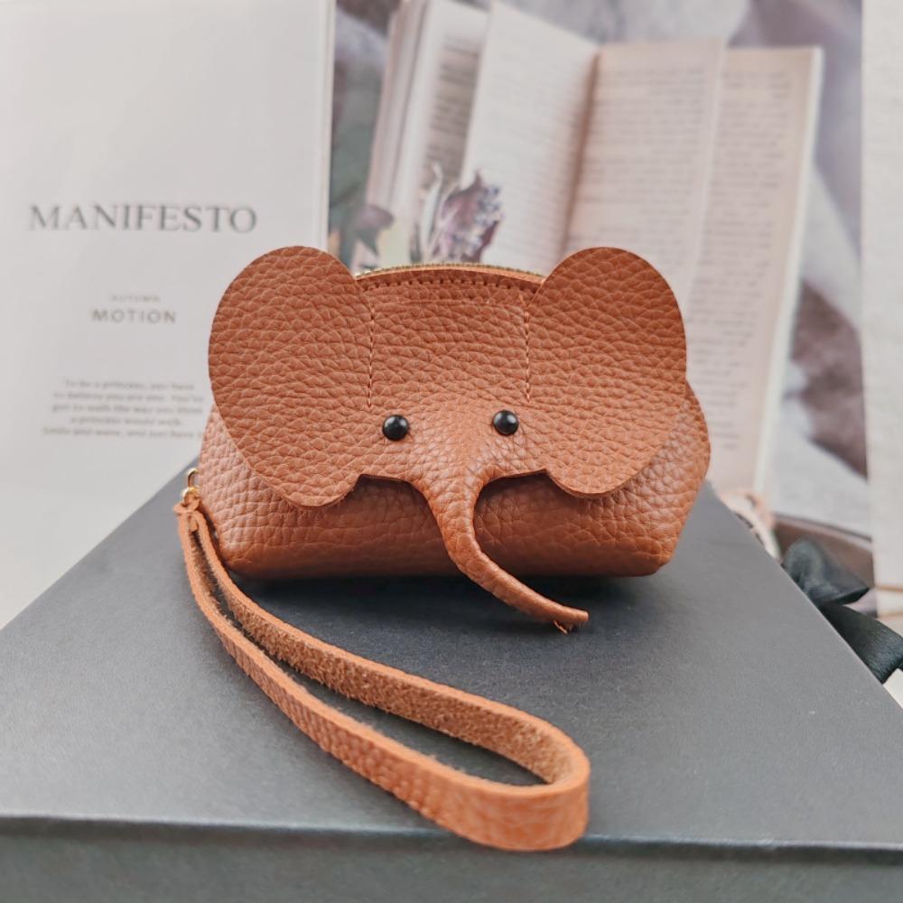 Fashion PU Elephant Bag Hasp Zipper Clutch Solid Color Bag Pendant with Loose Change Storage Vintage Coin Purse Home