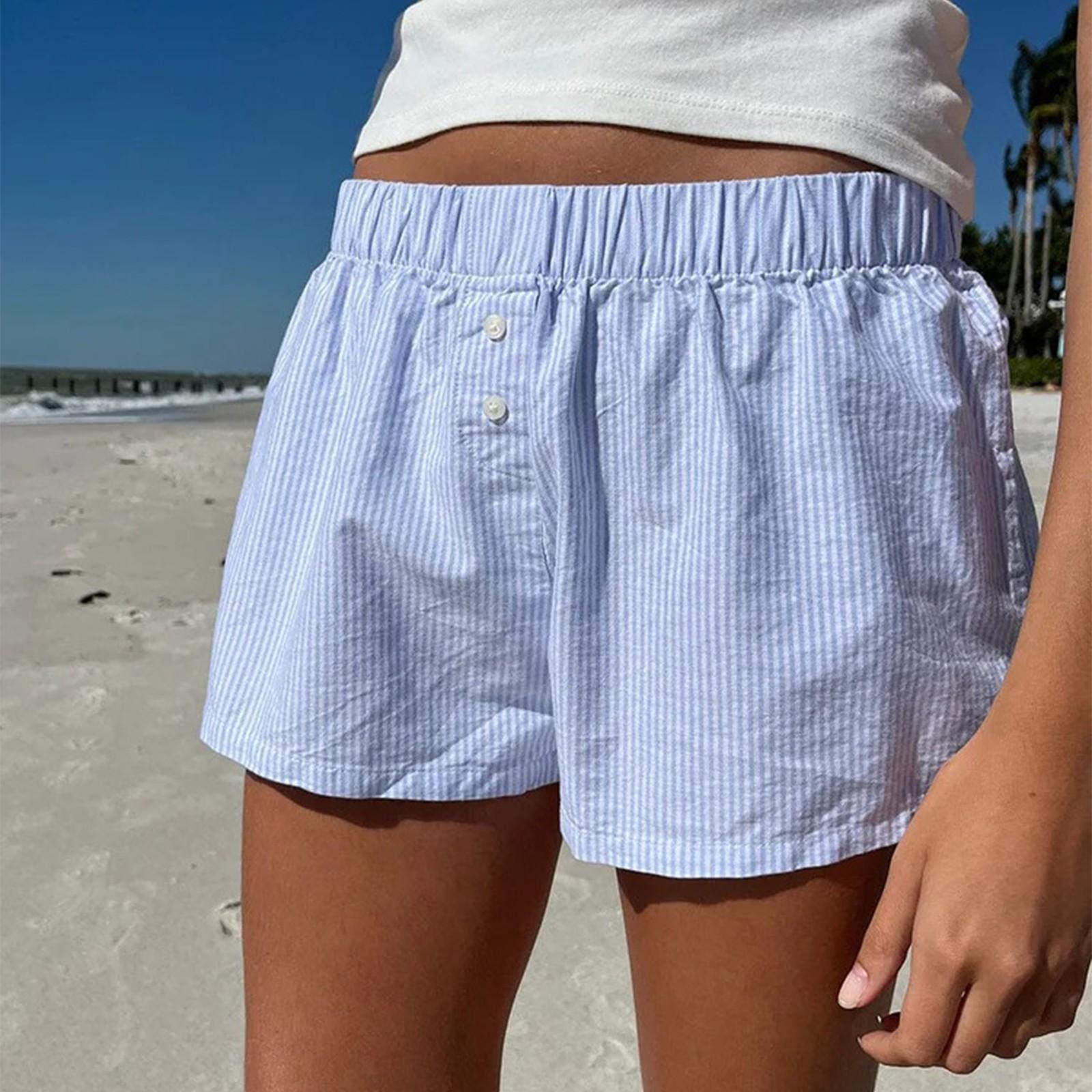 Летние модные повседневные свободные карманные полосатые однотонные шорты для женской — фото 5