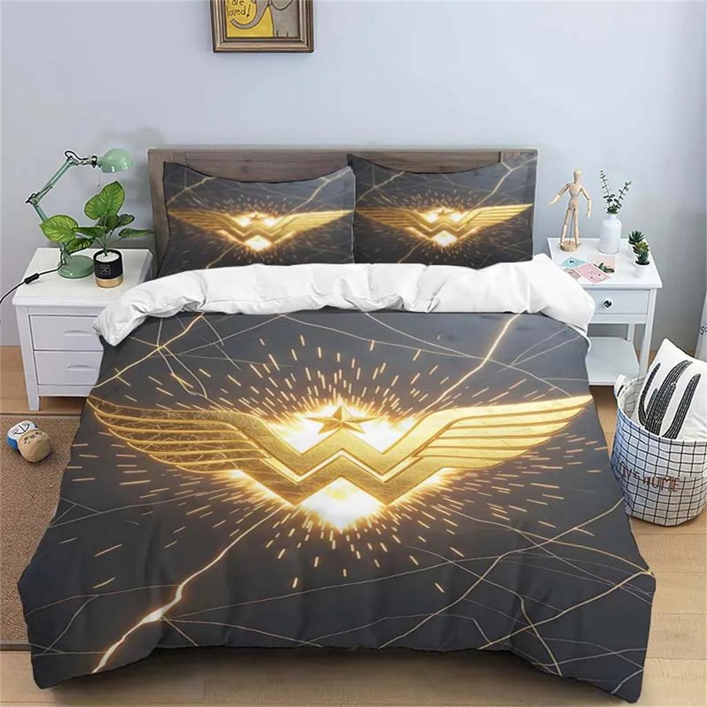Anime Wonder Woman Themed Comfortable Bedding Set for Decorating Your Bedroom for All Seasons, Duvet Cover with Pillowcase75*50