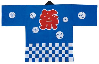 Koide Shoji Cotton Happi Made In Adult Size Set Obi and Hand Checkered Perfect for Events and Festivals 100% Coat, Japan, Unisex, Blue, L, 3-Piece