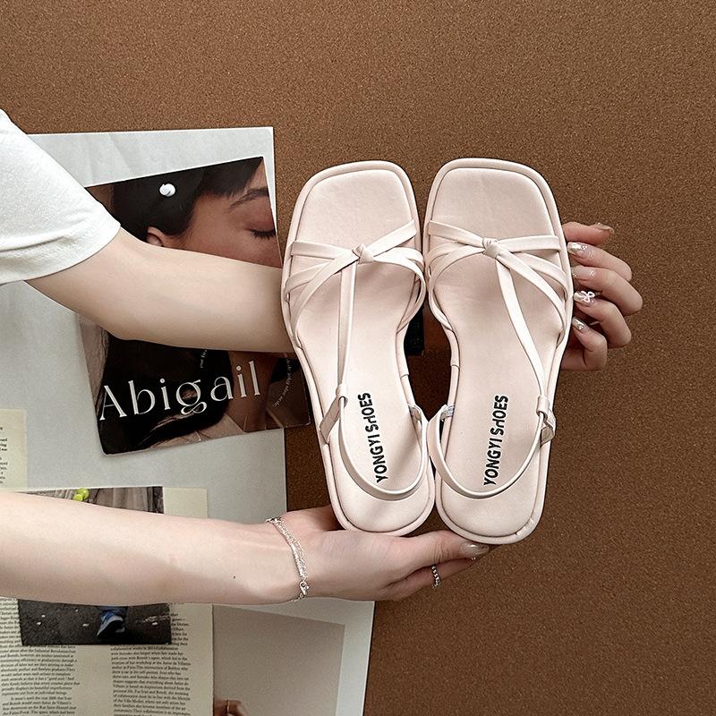 European and American style casual sandals summer fashion new slope heel thick sole square head cover toe beach wear women's cool slippers