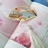 Style Stationery Crane Tassel Flower Pagination Mark Folding Fan Shape Brass Bookmark Book Clip