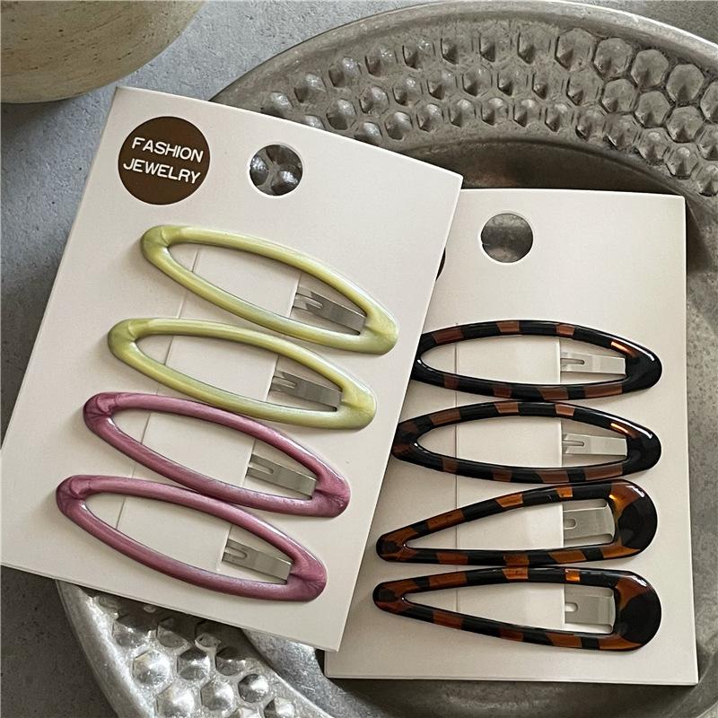 Fashion Temperament Leopard Pattern Dripping Oil and Water Dripping BB Clip Bangs Clip New Cute Girl Color Oval Hairpin Side Clip