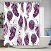 Vibrant Feather Print Shower Curtain Purple Decorative Bathroom Accessories Set for Home Decoration