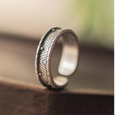 Trendy 925 sterling sølv ring for kvinner smykker retro spor bølgemønster ring menn smykker åpen størrelse justerbar