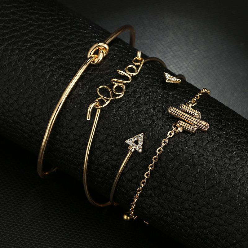 Europe and The United States Cactus Bracelet Triangle Opening Bracelet Love Diamond Knotted Bracelet Four-piece Suit.