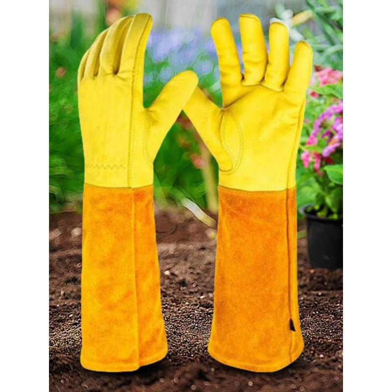 1 Pair Long Thorn Proof Working Mitten Breathable Leather Garden Gloves with Forearm Protection Floral Gauntlet Best Garden Gift