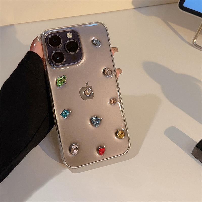 Luxusní lesklý diamantový průhledný epoxidový kryt pro iPhone 16 15 14 13 12 11 Pro Max X XS XR 7 8 Plus SE 3 třpytky s kamínky silikonový kryt