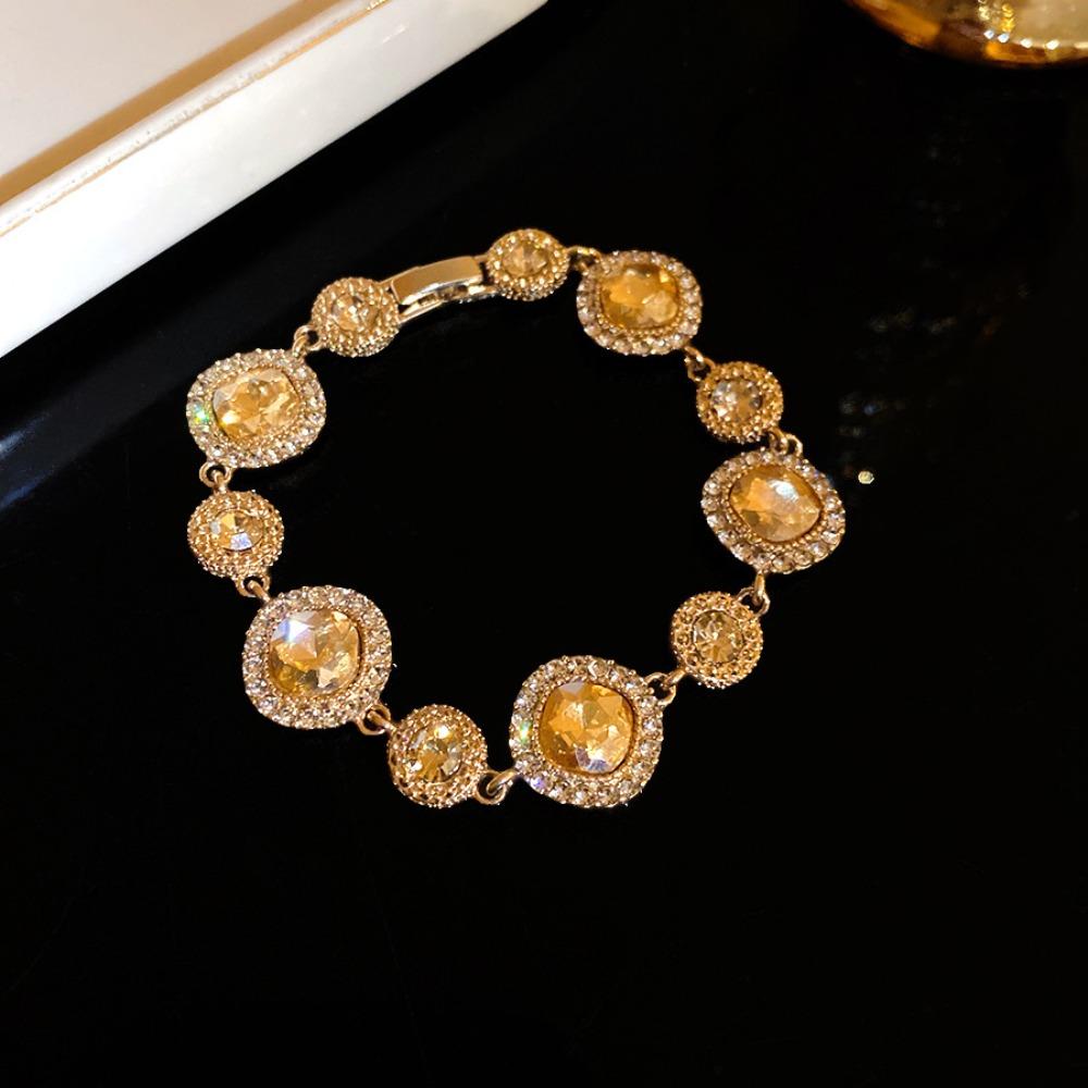 Glänzendes Vintage Strassarmband Gold Geometrischer Armreif Mode Zirkonarmband Partyschmuck