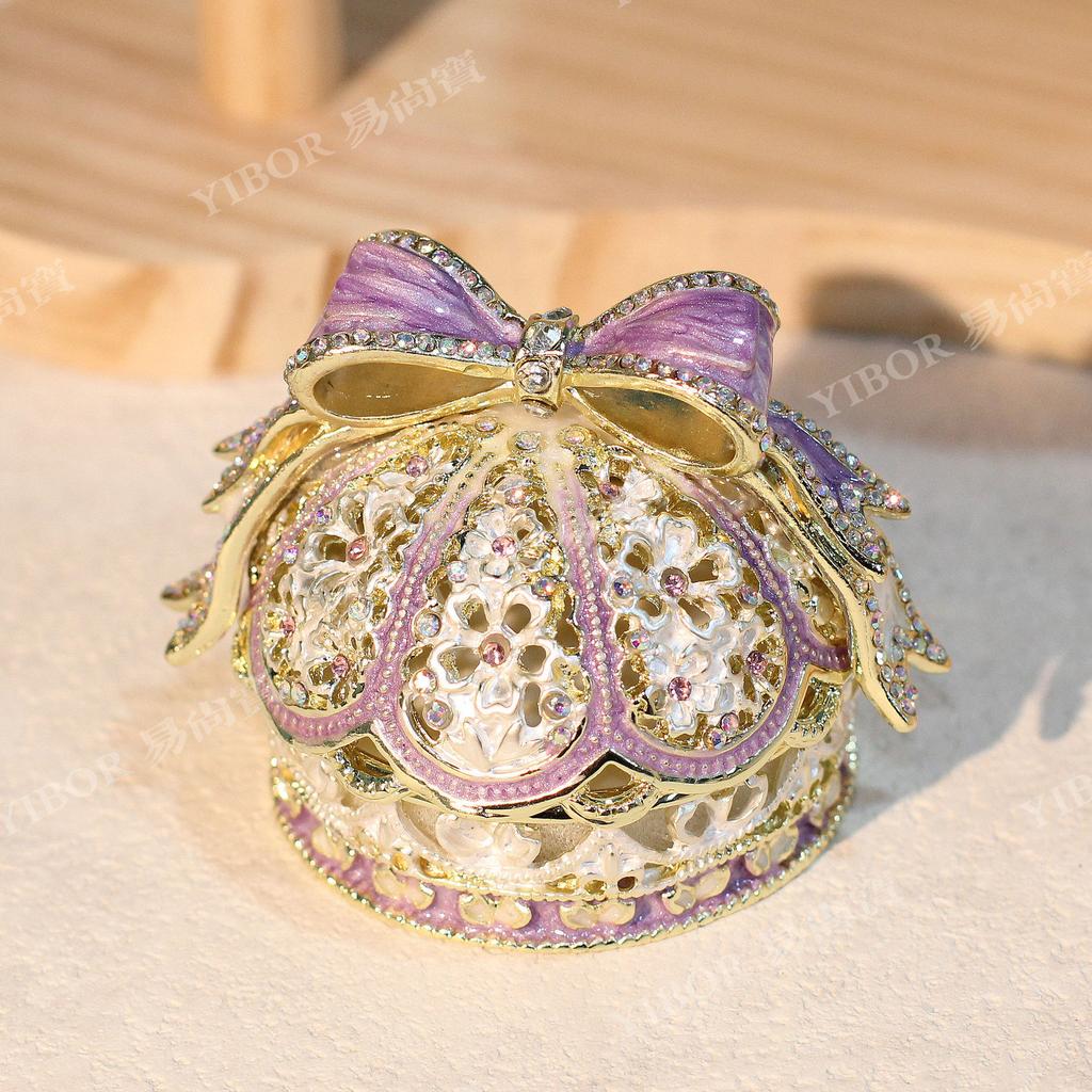 Light Luxury Enamel Rose Jewelry Box, Alloy Handicraft Ring & Earring Storage, Fashionable Home Desktop Decor Organizer