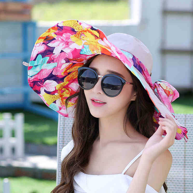 Seaside vacation sun hat women's big edge hat sun protection beach hat big eaves hat foldable beach sun hat tide