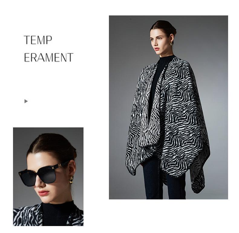 Plus Size Zebra Print Shawl: European/American Autumn/Winter Women's Mid-Length Jacket