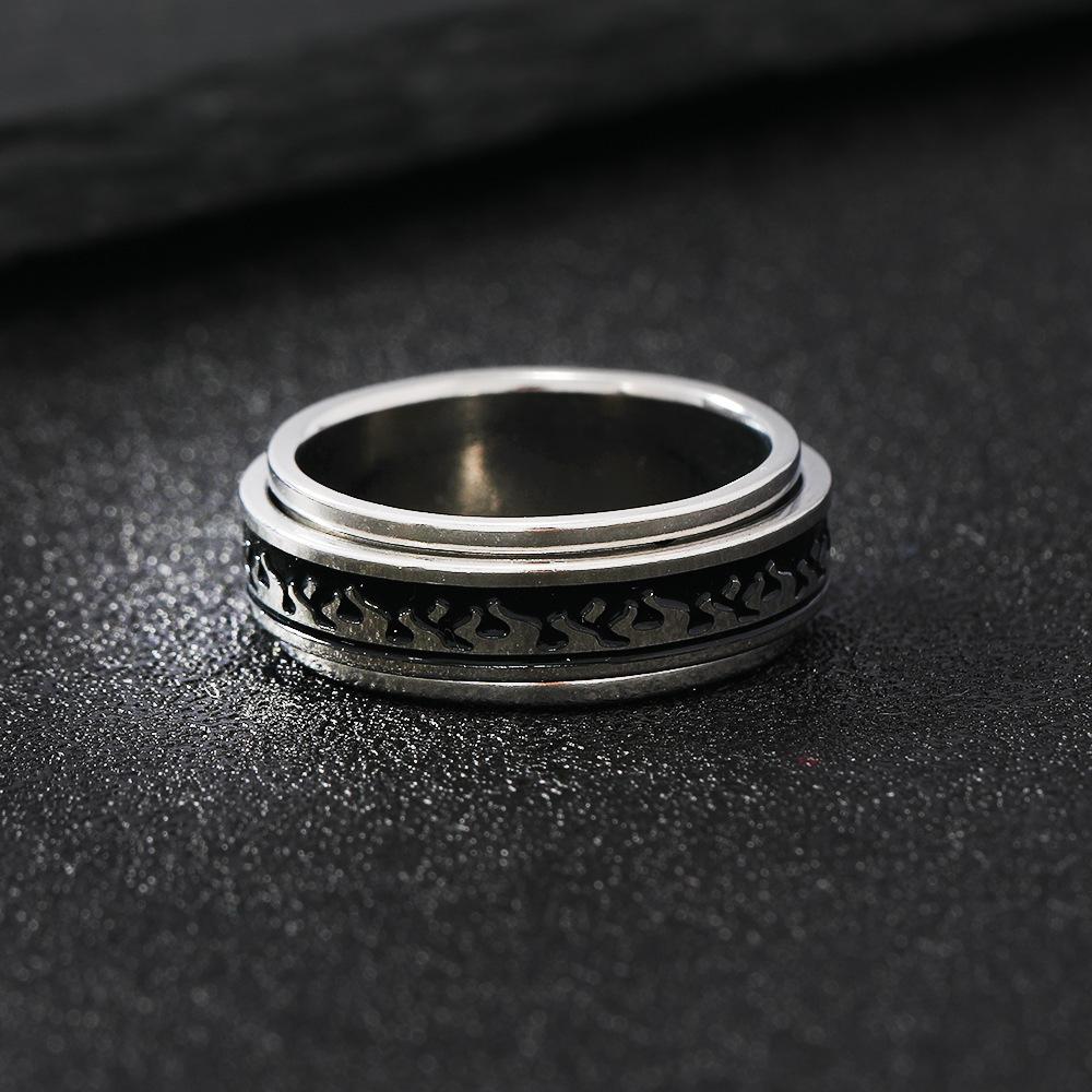 Rotatable Flame Pattern Ring For Men Women Stainless Steel Classic Fashion Ring Unisex Accessories Trendy Designer Zircon Gift