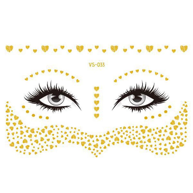 Pegatinas de purpurina para tatuajes faciales, tatuajes temporales metálicos dorados, calcomanías de maquillaje impermeables para chicas, fiestas, festivales de música