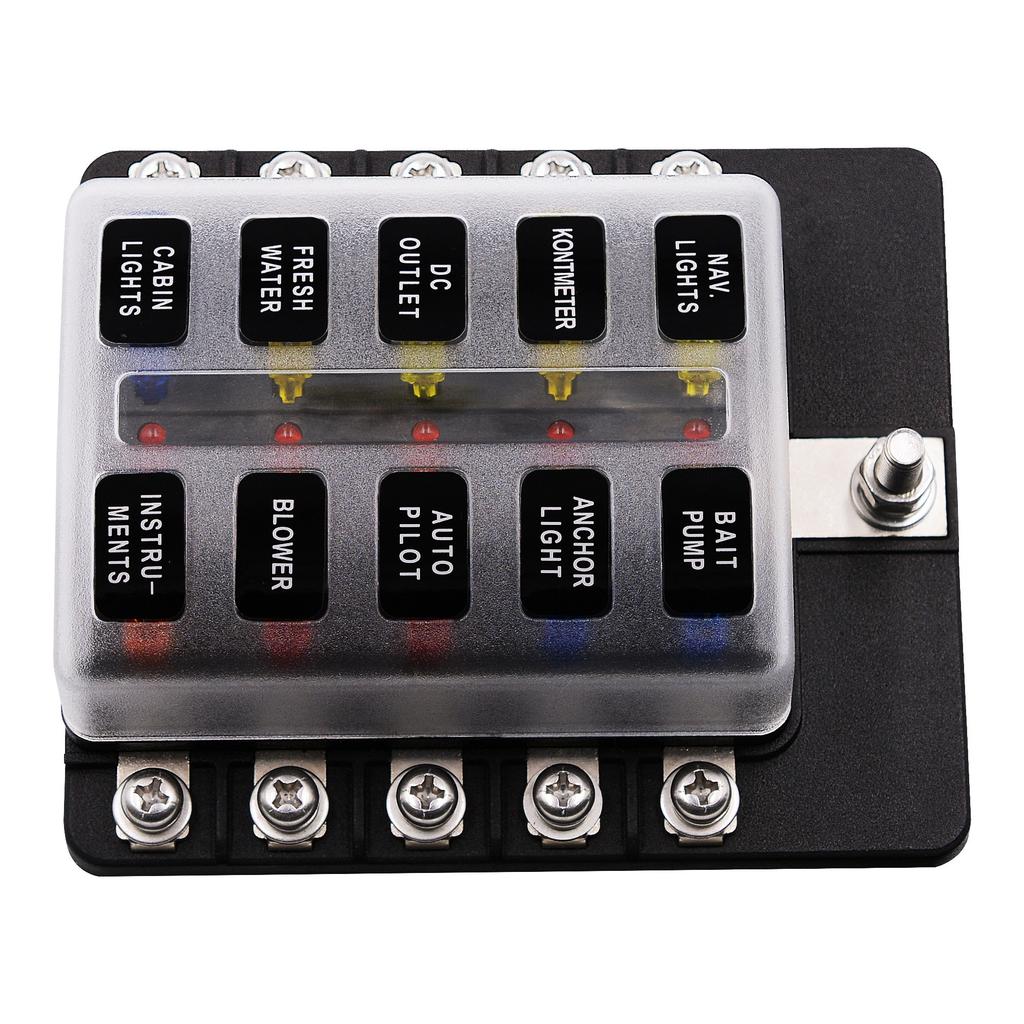 Universal 10 Way Fuse Box Block Fuse Holder Box Car Vehicle Circuit Automotive Car Fuse Accessory Tool