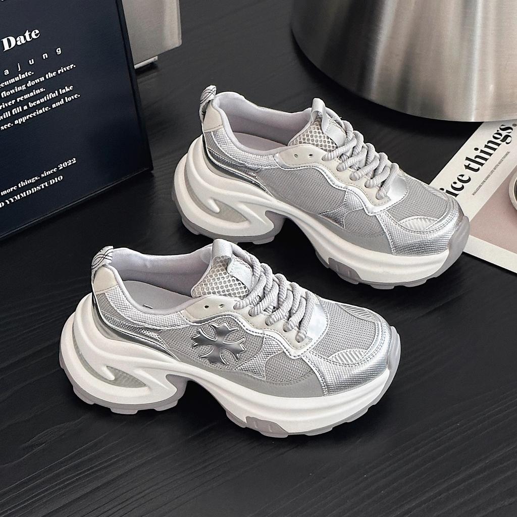 Counter genuine cross flower dad shoes thick sole increase 2025 summer new women's wear casual breathable casual shoes