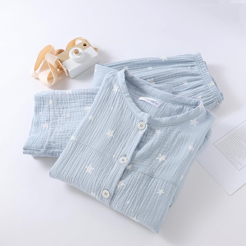 Yume Piżama Piżama Podwójna Gaza Odzież Domowa dla Dzieci Dzieci Długi Rękaw Bawełna Bawełna Marshmallow Bielizna Nocna Pasująca dla Braci i Sióstr Całkowicie Rozpinana