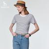 HAZZYS Women's Striped Contrast Crew Neck Short Sleeve T-Shirt