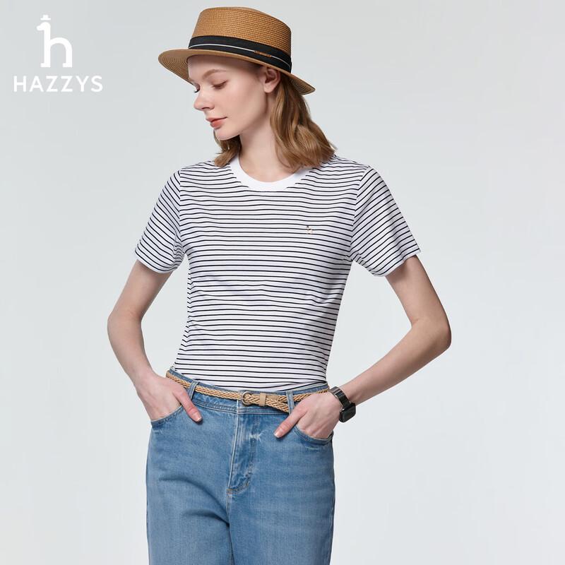 HAZZYS Women's Striped Contrast Crew Neck Short Sleeve T-Shirt