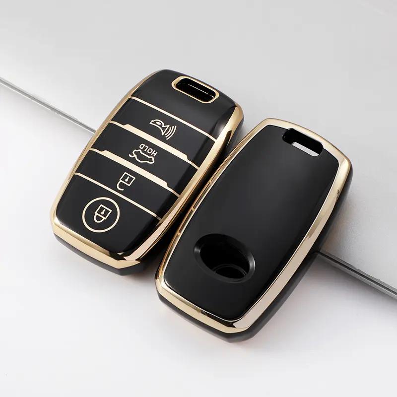 Car Interior Accessories Car Key Bag TPU Gold Edge Car Key Cover Case  3-4 Buttons Suitable for Kia fit for original key чёрный