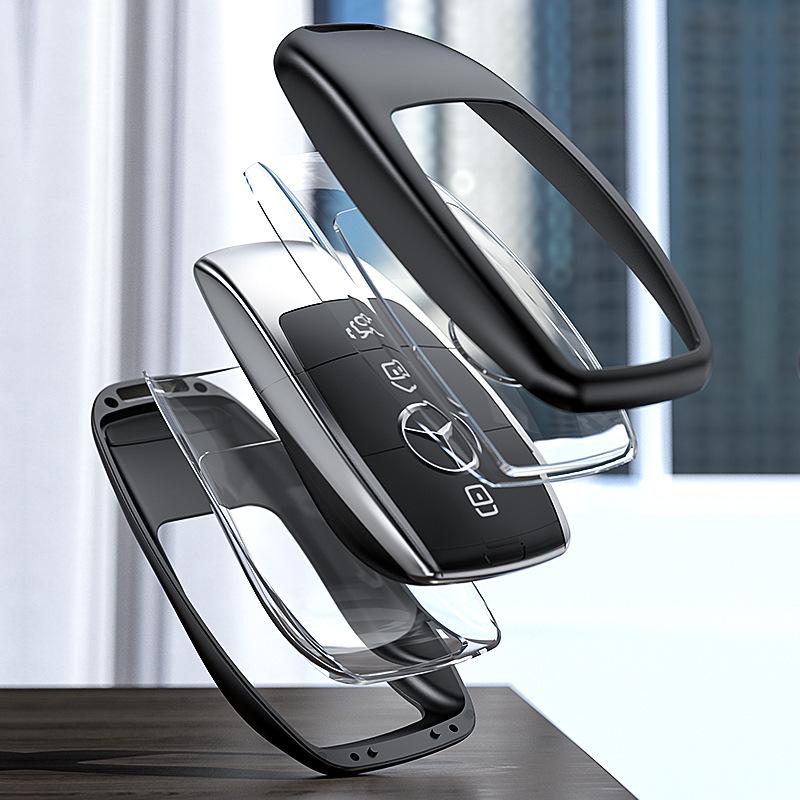 Mercedes-Benz Key Cover for E-Class, C-Class, S-Class, A-Class - Aluminum Alloy Metal with Square Buckle and English Label